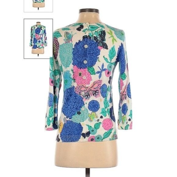 Talbots Size P Y2K Preppy Floral Print Lightweight Sweater Flowers Butterflies - Picture 2 of 3